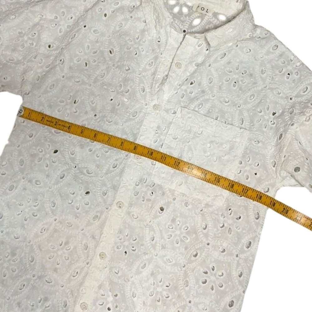 POL White Cotton Eyelet Button Down Textured Blouse - Picture 6 of 8
